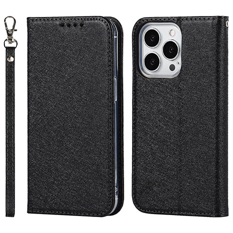 Funda de Cuero Cartera con Soporte Carcasa D01T para Apple iPhone 13 Pro Max Negro