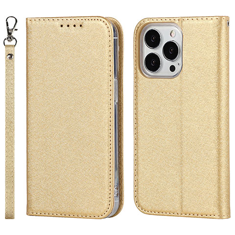 Funda de Cuero Cartera con Soporte Carcasa D01T para Apple iPhone 14 Pro Oro