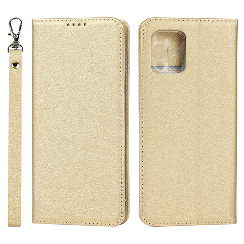 Funda de Cuero Cartera con Soporte Carcasa D01T para Oppo Find X3 5G Oro