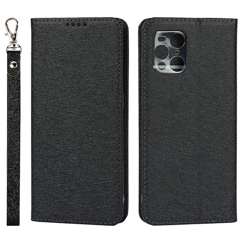 Funda de Cuero Cartera con Soporte Carcasa D01T para Oppo Find X3 Pro 5G Negro