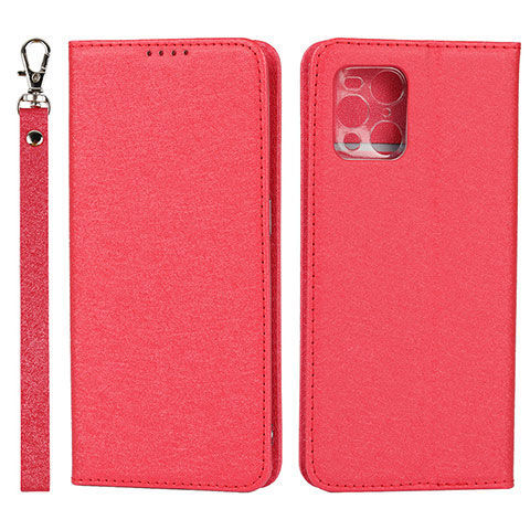 Funda de Cuero Cartera con Soporte Carcasa D01T para Oppo Find X3 Pro 5G Rojo