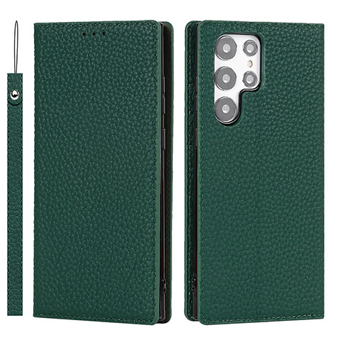 Funda de Cuero Cartera con Soporte Carcasa D01T para Samsung Galaxy S21 Ultra 5G Verde