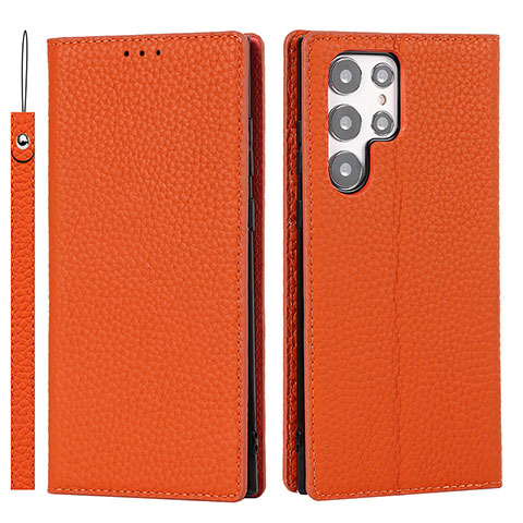 Funda de Cuero Cartera con Soporte Carcasa D01T para Samsung Galaxy S23 Ultra 5G Naranja