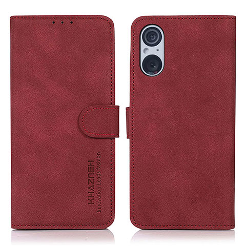 Funda de Cuero Cartera con Soporte Carcasa D01Y para Sony Xperia 5 V Rojo