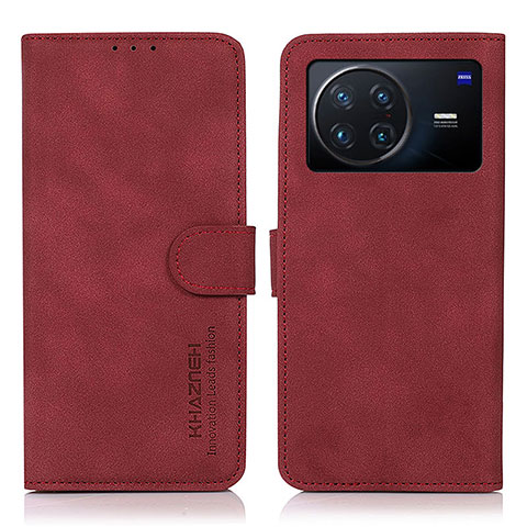 Funda de Cuero Cartera con Soporte Carcasa D01Y para Vivo X Note Rojo