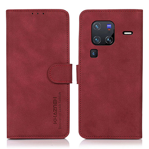 Funda de Cuero Cartera con Soporte Carcasa D01Y para Vivo X80 Pro 5G Rojo