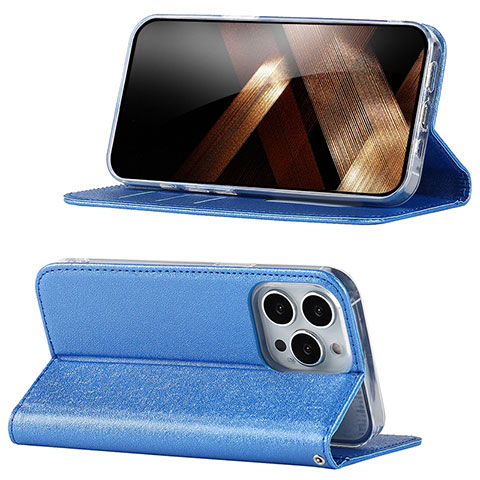 Funda de Cuero Cartera con Soporte Carcasa D02T para Apple iPhone 14 Pro Azul