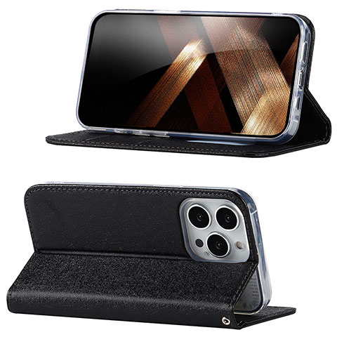 Funda de Cuero Cartera con Soporte Carcasa D02T para Apple iPhone 16 Pro Max Negro