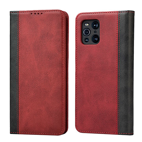 Funda de Cuero Cartera con Soporte Carcasa D02T para Oppo Find X3 5G Rojo