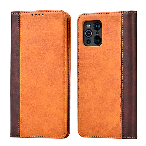 Funda de Cuero Cartera con Soporte Carcasa D02T para Oppo Find X3 Pro 5G Marron