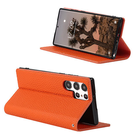 Funda de Cuero Cartera con Soporte Carcasa D02T para Samsung Galaxy S21 Ultra 5G Naranja