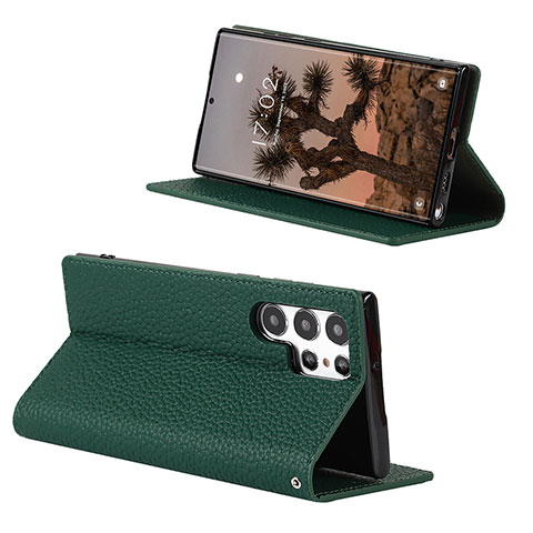 Funda de Cuero Cartera con Soporte Carcasa D02T para Samsung Galaxy S22 Ultra 5G Verde