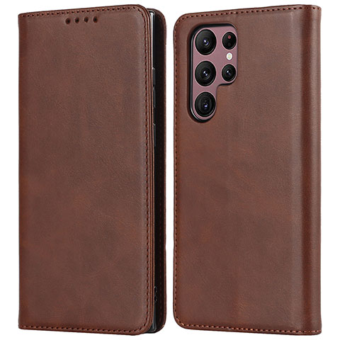 Funda de Cuero Cartera con Soporte Carcasa D03T para Samsung Galaxy S22 Ultra 5G Marron