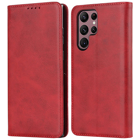 Funda de Cuero Cartera con Soporte Carcasa D03T para Samsung Galaxy S22 Ultra 5G Rojo