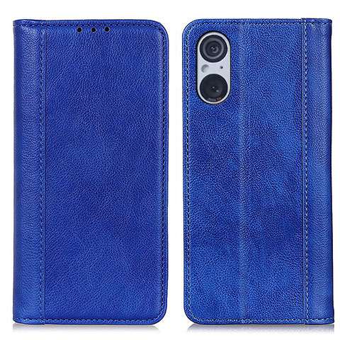 Funda de Cuero Cartera con Soporte Carcasa D03Y para Sony Xperia 5 V Azul