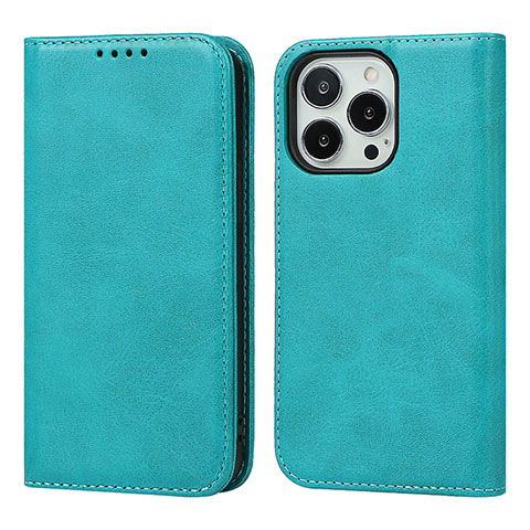 Funda de Cuero Cartera con Soporte Carcasa D04T para Apple iPhone 13 Pro Max Cian