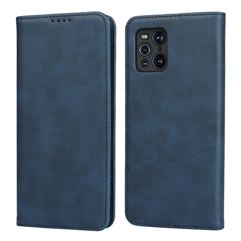 Funda de Cuero Cartera con Soporte Carcasa D04T para Oppo Find X3 5G Azul