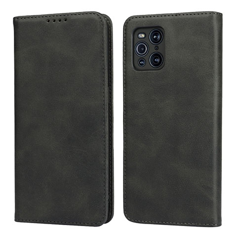 Funda de Cuero Cartera con Soporte Carcasa D04T para Oppo Find X3 5G Negro