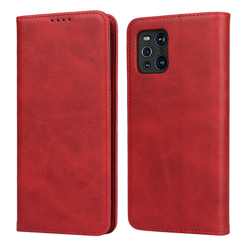 Funda de Cuero Cartera con Soporte Carcasa D04T para Oppo Find X3 5G Rojo