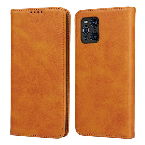 Funda de Cuero Cartera con Soporte Carcasa D04T para Oppo Find X3 Pro 5G Marron Claro