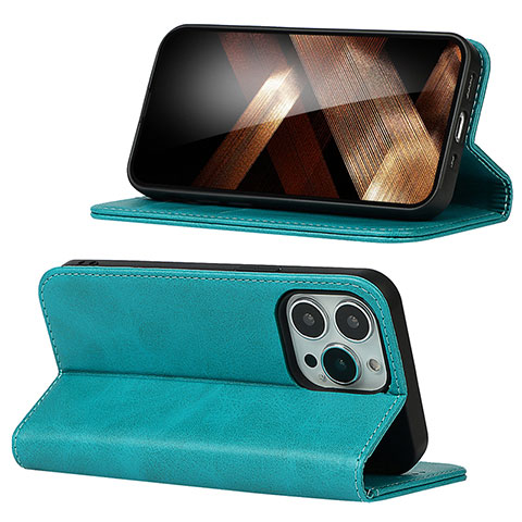 Funda de Cuero Cartera con Soporte Carcasa D05T para Apple iPhone 13 Pro Max Cian