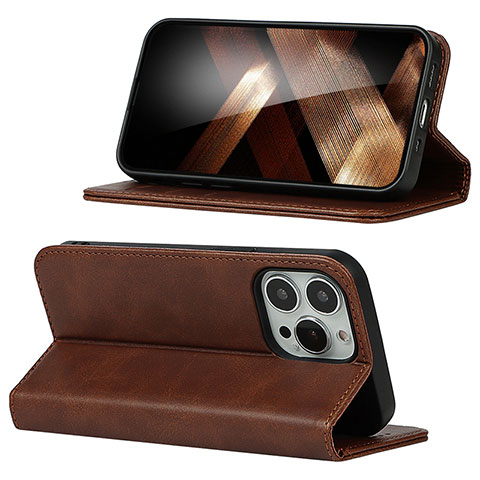 Funda de Cuero Cartera con Soporte Carcasa D05T para Apple iPhone 13 Pro Max Marron