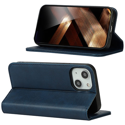 Funda de Cuero Cartera con Soporte Carcasa D05T para Apple iPhone 14 Plus Azul