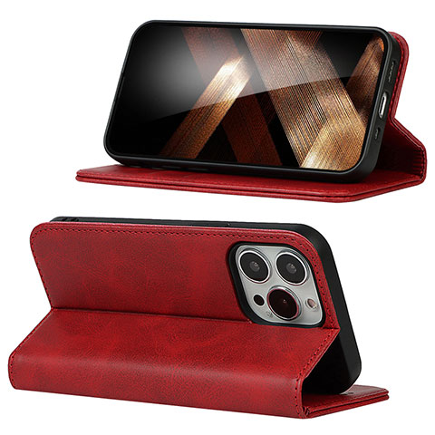 Funda de Cuero Cartera con Soporte Carcasa D05T para Apple iPhone 14 Pro Max Rojo