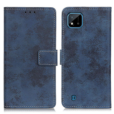 Funda de Cuero Cartera con Soporte Carcasa D05Y para Realme C20A Azul