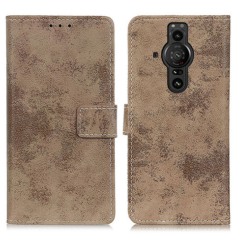 Funda de Cuero Cartera con Soporte Carcasa D05Y para Sony Xperia PRO-I Caqui