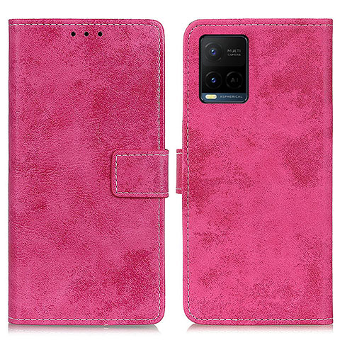 Funda de Cuero Cartera con Soporte Carcasa D05Y para Vivo Y21e Rosa Roja