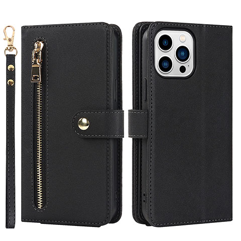 Funda de Cuero Cartera con Soporte Carcasa D06T para Apple iPhone 13 Pro Max Negro