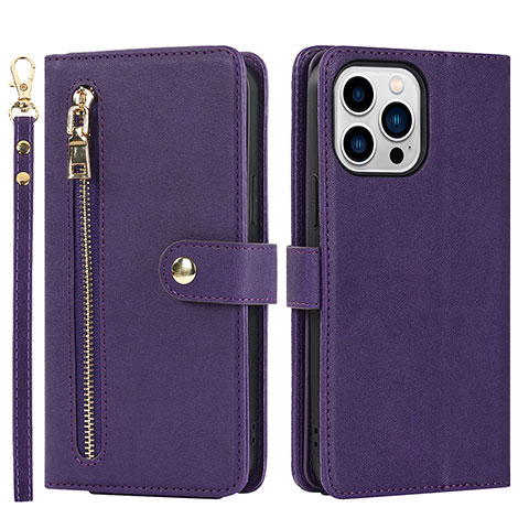 Funda de Cuero Cartera con Soporte Carcasa D06T para Apple iPhone 15 Pro Morado