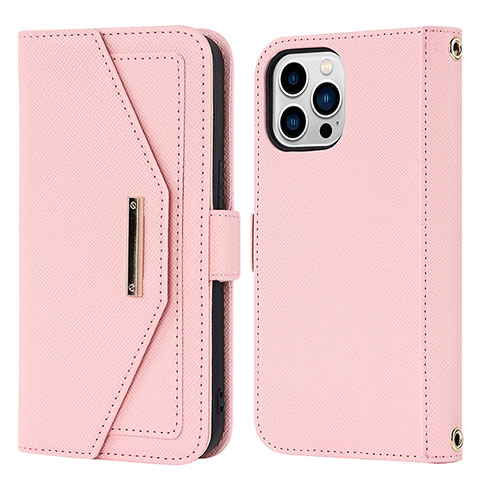 Funda de Cuero Cartera con Soporte Carcasa D07T para Apple iPhone 13 Pro Max Oro Rosa