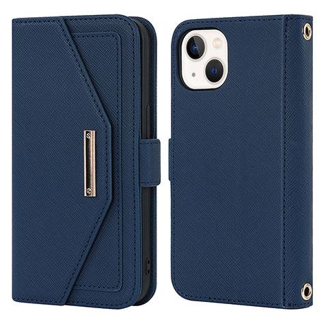 Funda de Cuero Cartera con Soporte Carcasa D07T para Apple iPhone 14 Plus Azul