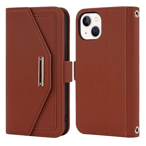 Funda de Cuero Cartera con Soporte Carcasa D07T para Apple iPhone 14 Plus Marron