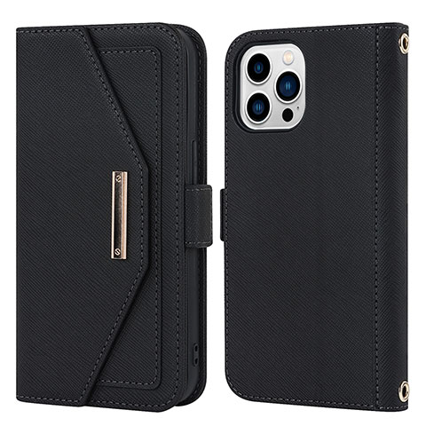 Funda de Cuero Cartera con Soporte Carcasa D07T para Apple iPhone 14 Pro Negro