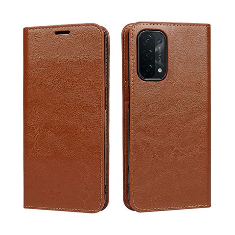 Funda de Cuero Cartera con Soporte Carcasa D07T para Oppo A54 5G Marron Claro