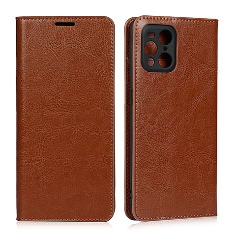 Funda de Cuero Cartera con Soporte Carcasa D07T para Oppo Find X3 Pro 5G Marron Claro