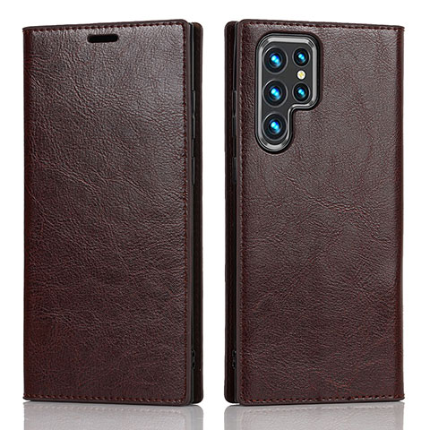 Funda de Cuero Cartera con Soporte Carcasa D07T para Samsung Galaxy S22 Ultra 5G Marron