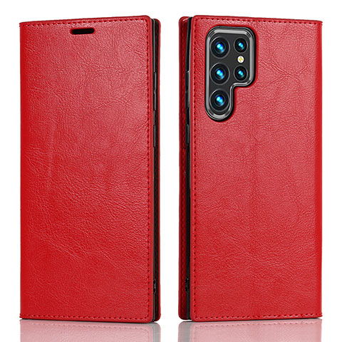 Funda de Cuero Cartera con Soporte Carcasa D07T para Samsung Galaxy S22 Ultra 5G Rojo