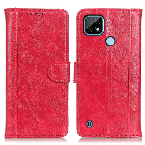 Funda de Cuero Cartera con Soporte Carcasa D07Y para Realme C21 Rojo