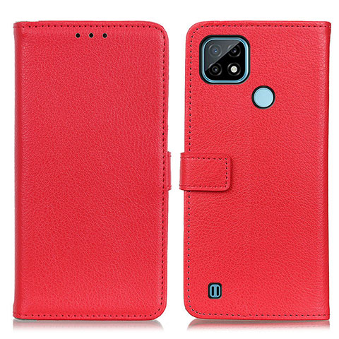 Funda de Cuero Cartera con Soporte Carcasa D09Y para Realme C21 Rojo