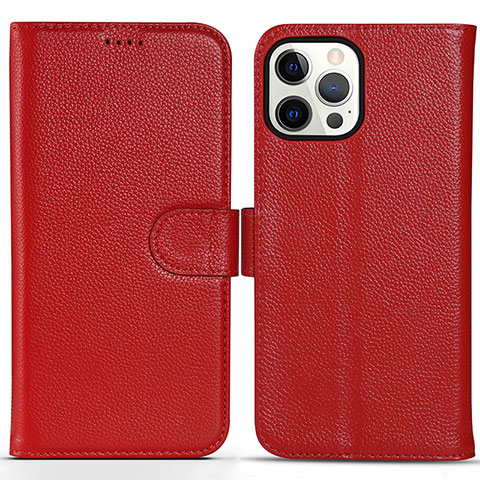 Funda de Cuero Cartera con Soporte Carcasa DL1 para Apple iPhone 16 Pro Max Rosa Roja