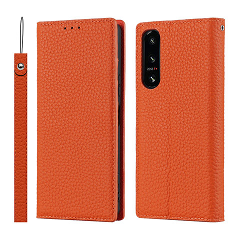 Funda de Cuero Cartera con Soporte Carcasa DT2 para Sony Xperia 5 IV Naranja