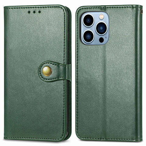 Funda de Cuero Cartera con Soporte Carcasa F01 para Apple iPhone 13 Pro Verde