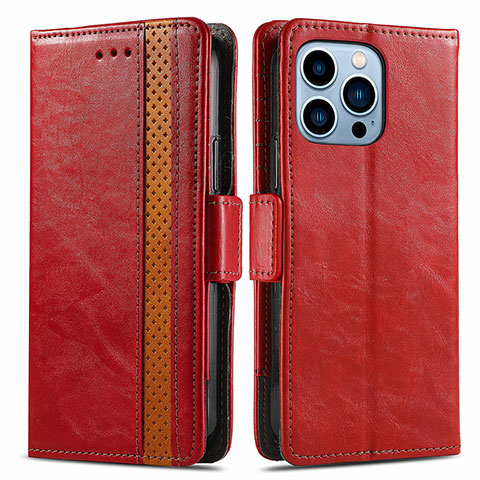 Funda de Cuero Cartera con Soporte Carcasa F03 para Apple iPhone 13 Pro Max Rojo