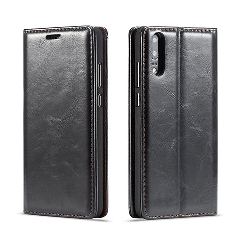 Funda de Cuero Cartera con Soporte Carcasa G01 para Huawei P20 Negro