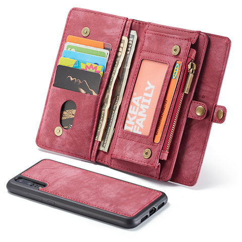 Funda de Cuero Cartera con Soporte Carcasa G02 para Huawei P20 Rojo