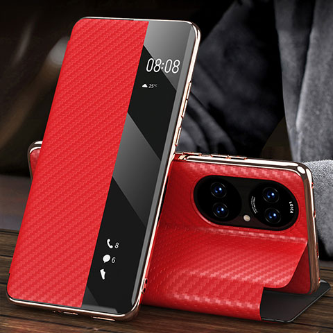 Funda de Cuero Cartera con Soporte Carcasa GS2 para Huawei P50 Pro Rojo